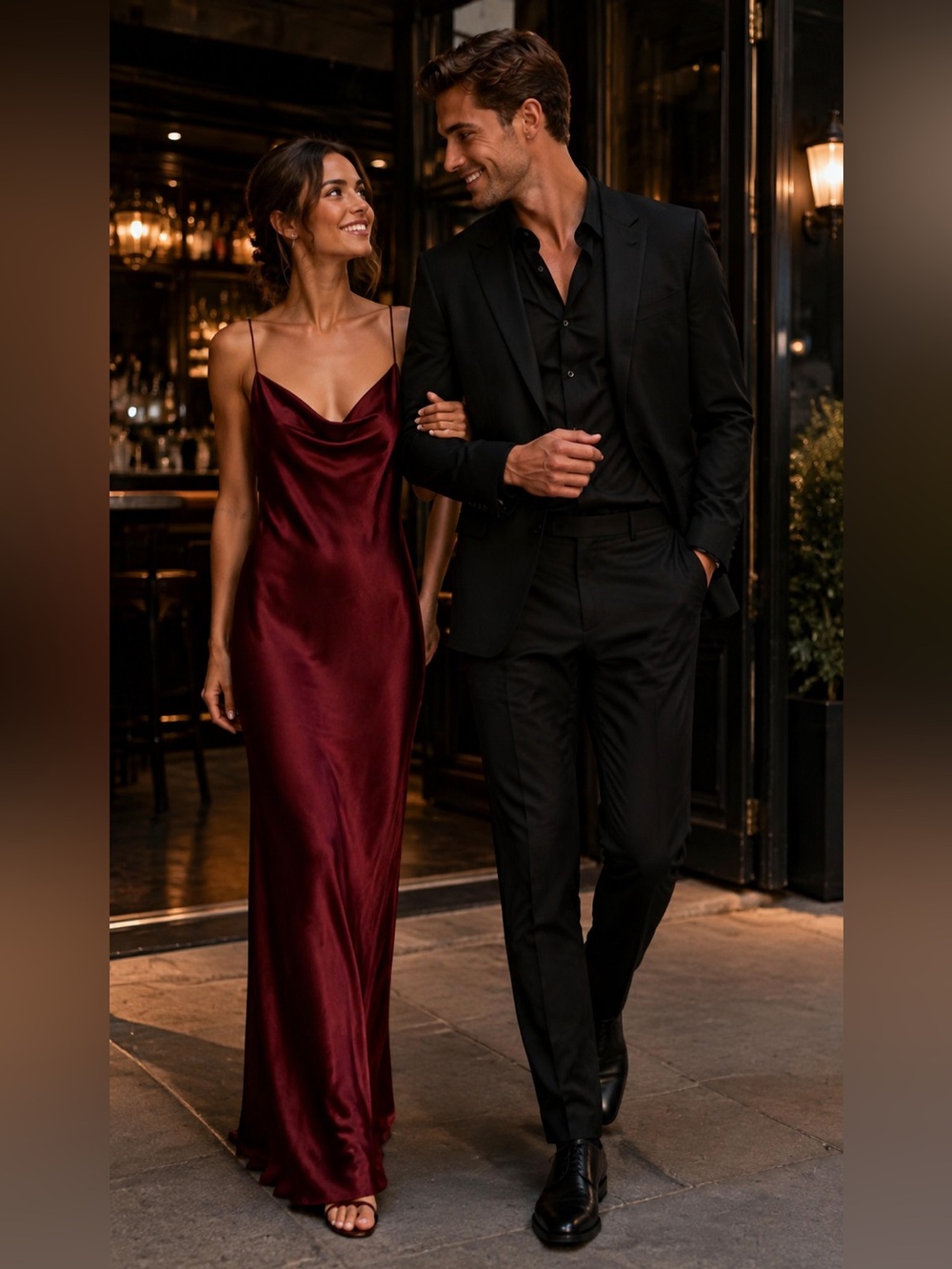 Astr Burgundy Satin Cowl Backless Slip Dress